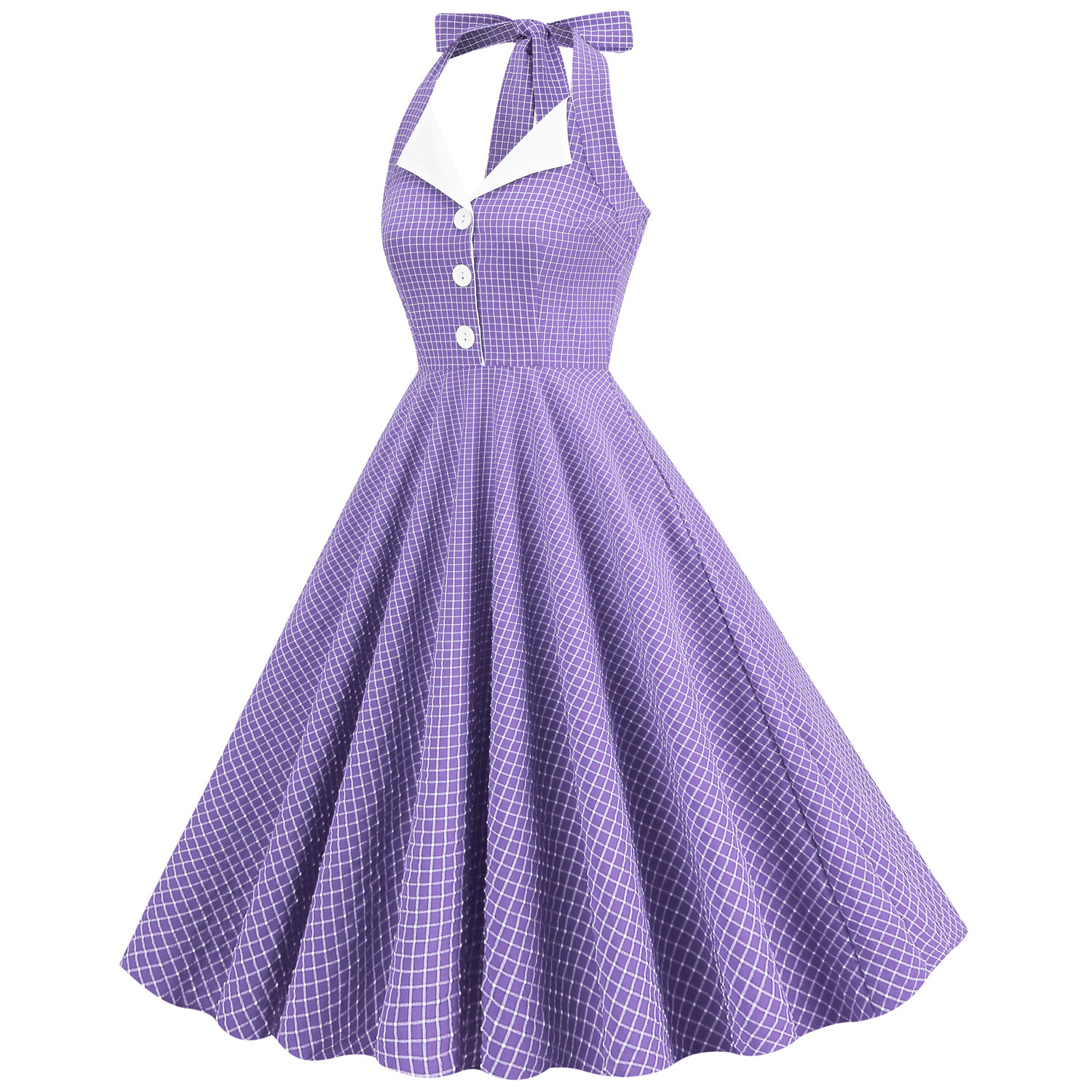 1950s Halter Dresses for Women with Pockets Vintage Cocktail Swing Dress